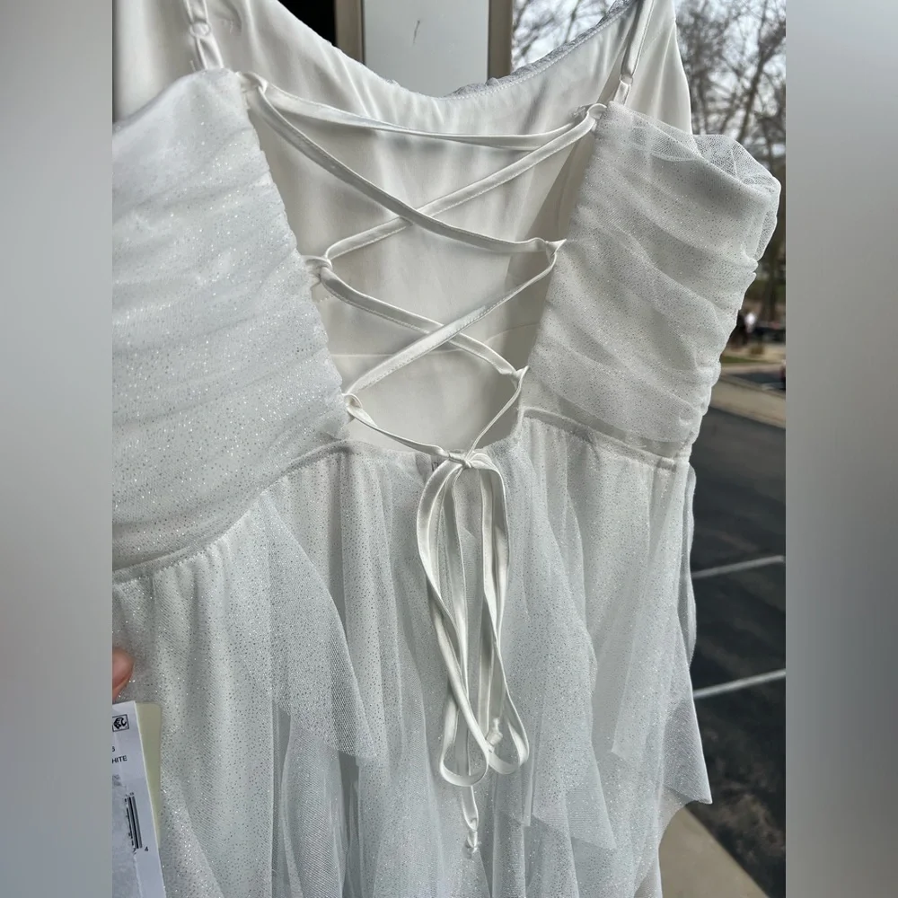🆕 Pear Culture White Ruffle Women’s Spaghetti Strap Wedding Dress 13/14(S,M) - Picture 5 of 12